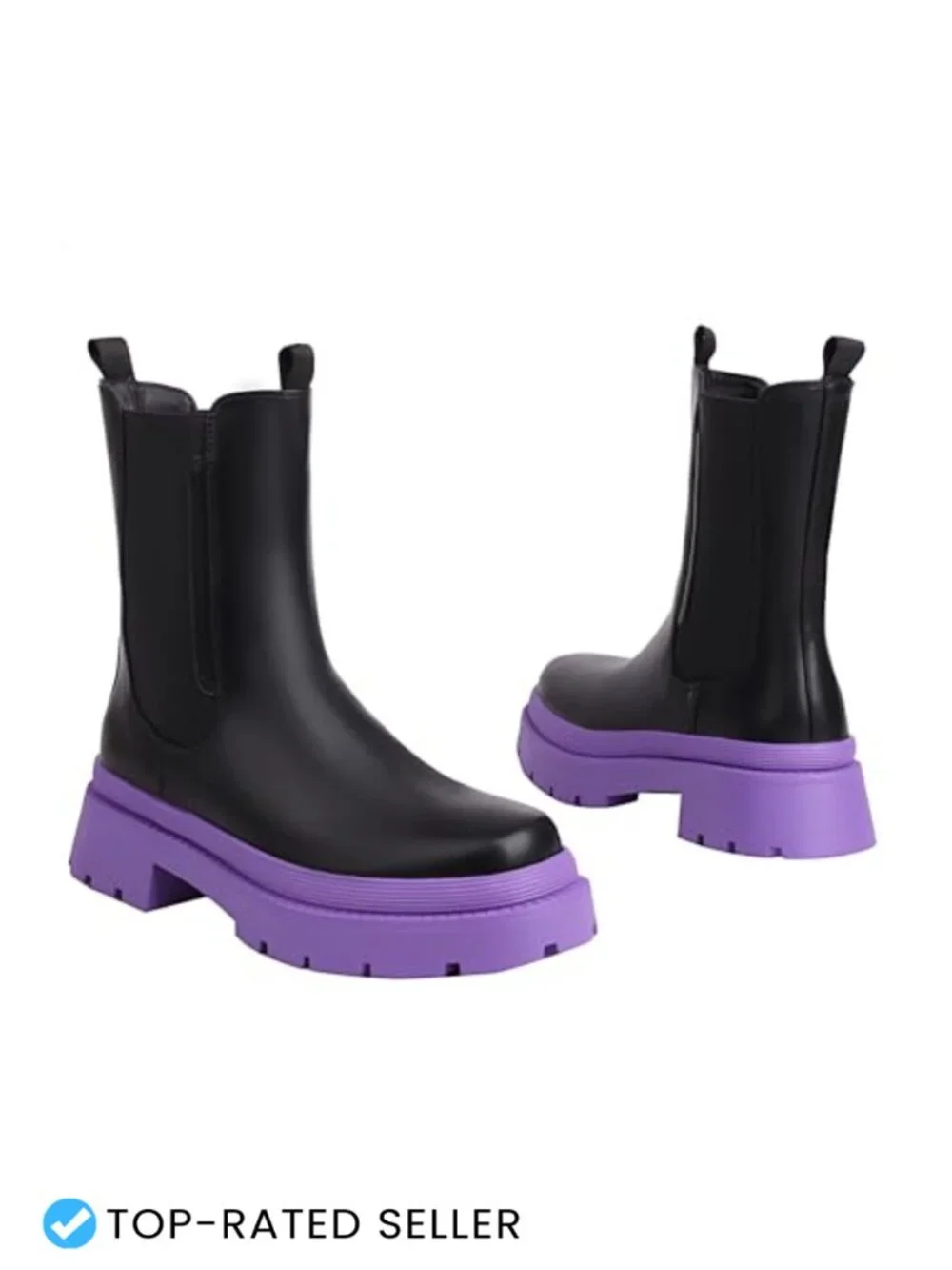 Chelsea Ankle Boots Platform Chunky Low Heel Pull On Faux Leather Women's
